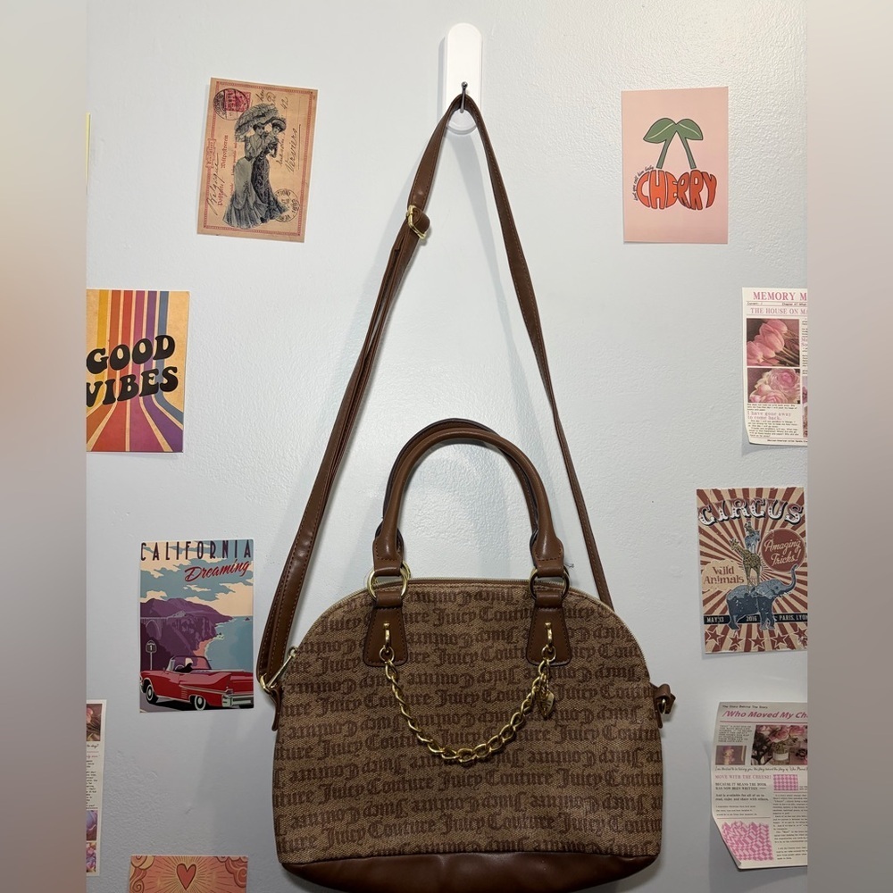 Juicy Couture Brown Logo Dome Satchel with Gold Chain